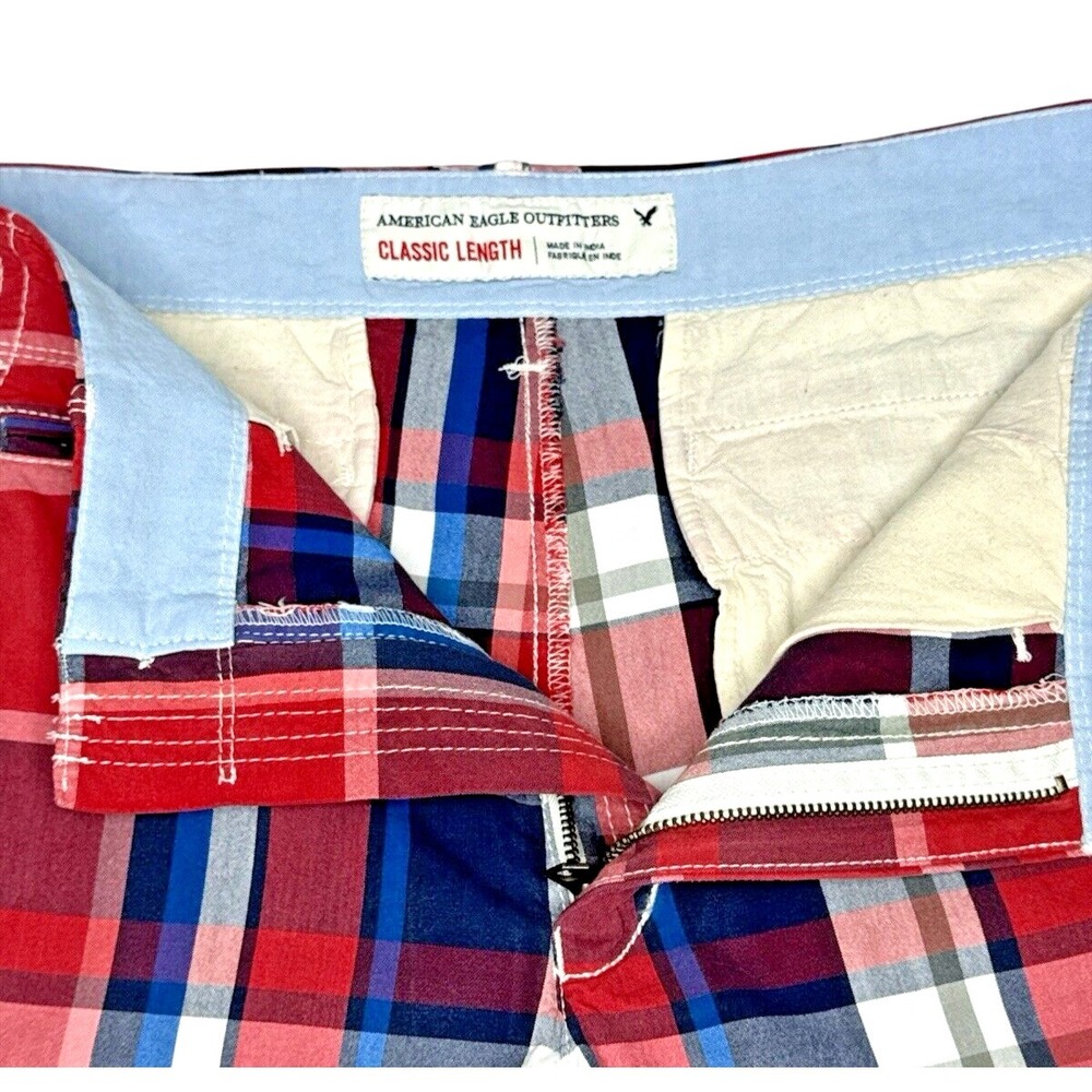 American Eagle Classic Fit Multicolor Plaid Cotton Shorts Size 34 - Picture 5 of 15